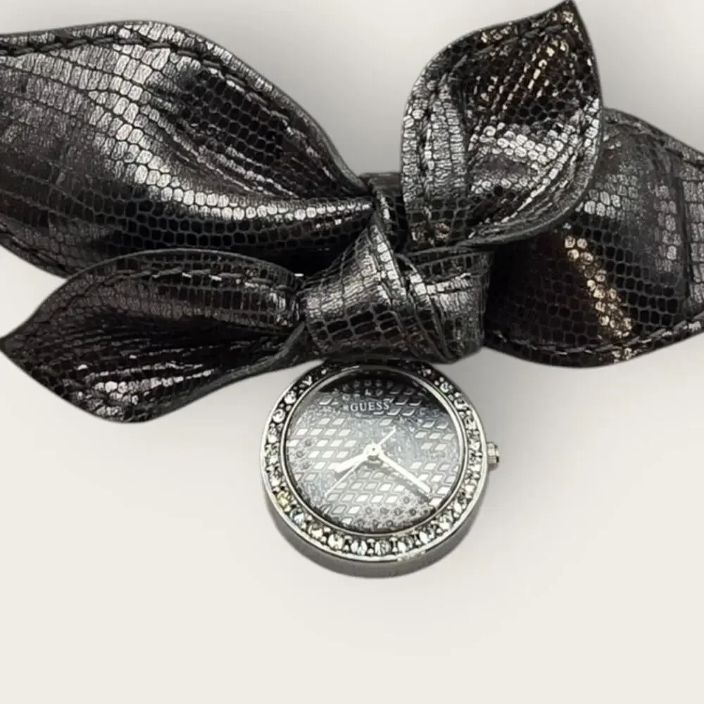 Guess Bow Wrap Watch Black Strap Crystal Bezel Bracelet Style Feminine Glam